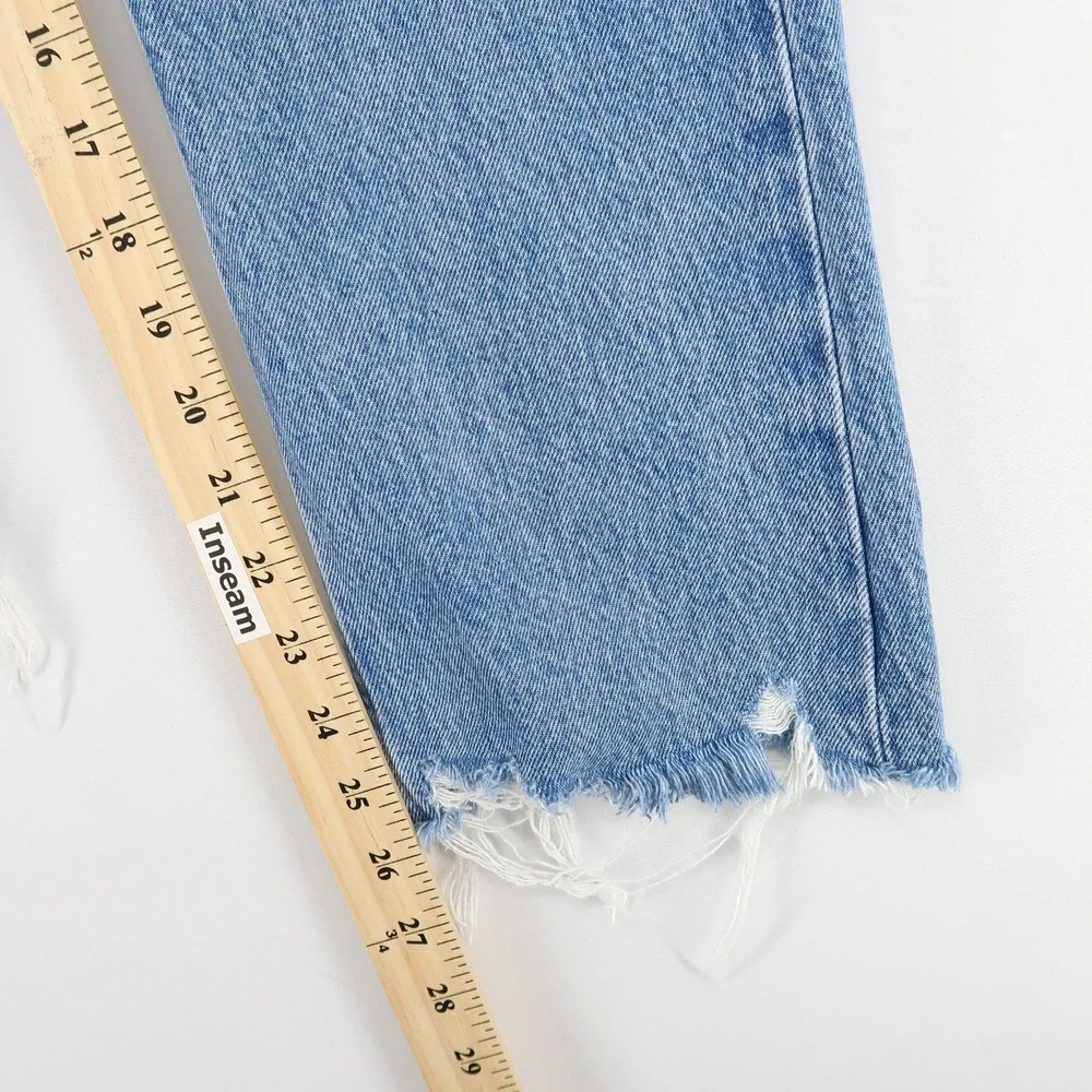 AGOLDE Riley High Rise Straight Crop Jeans Womens 29 Blue Raw Hem Button Fly - Picture 7 of 11
